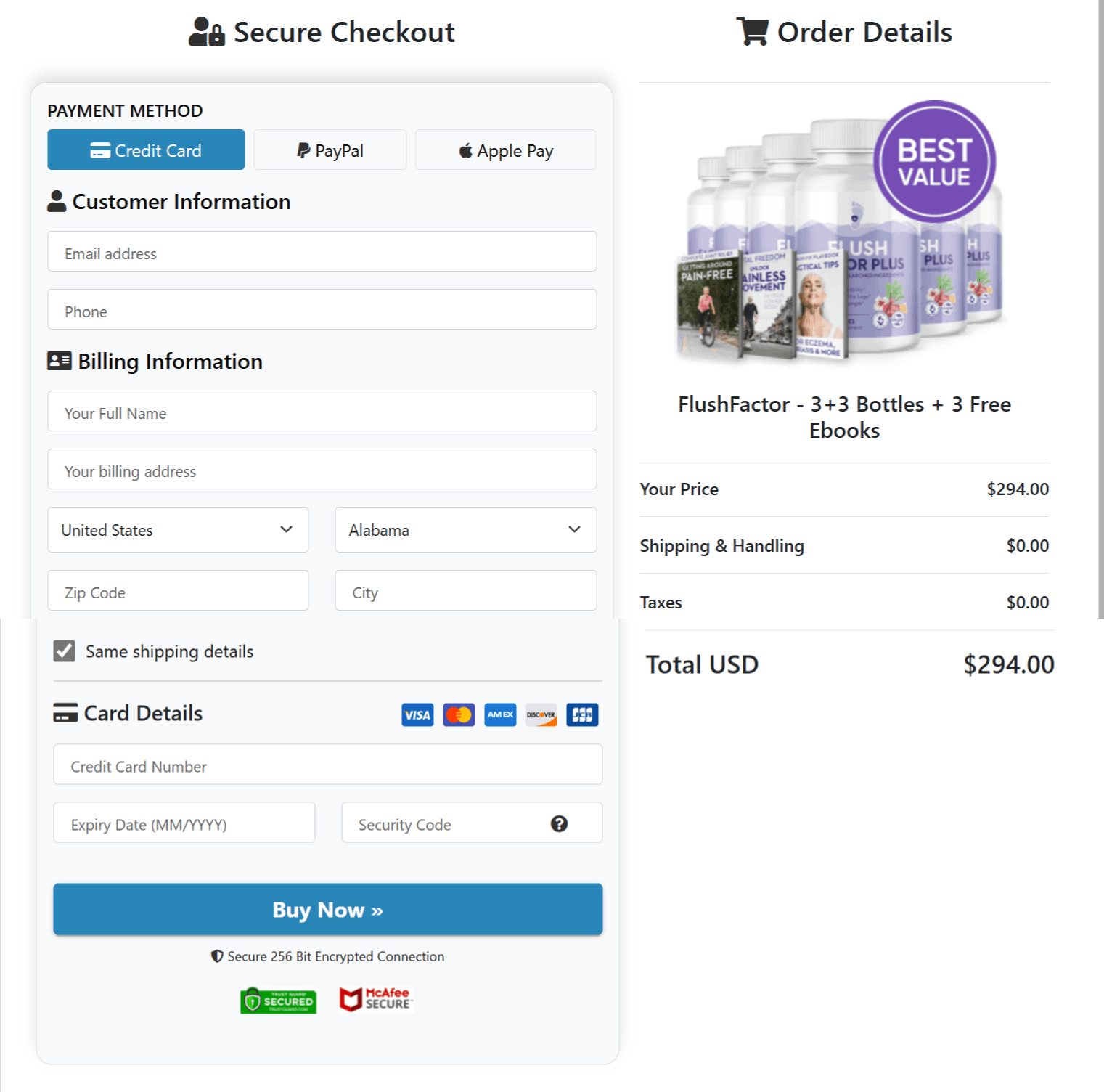 Flush Factor Plus Checkout page